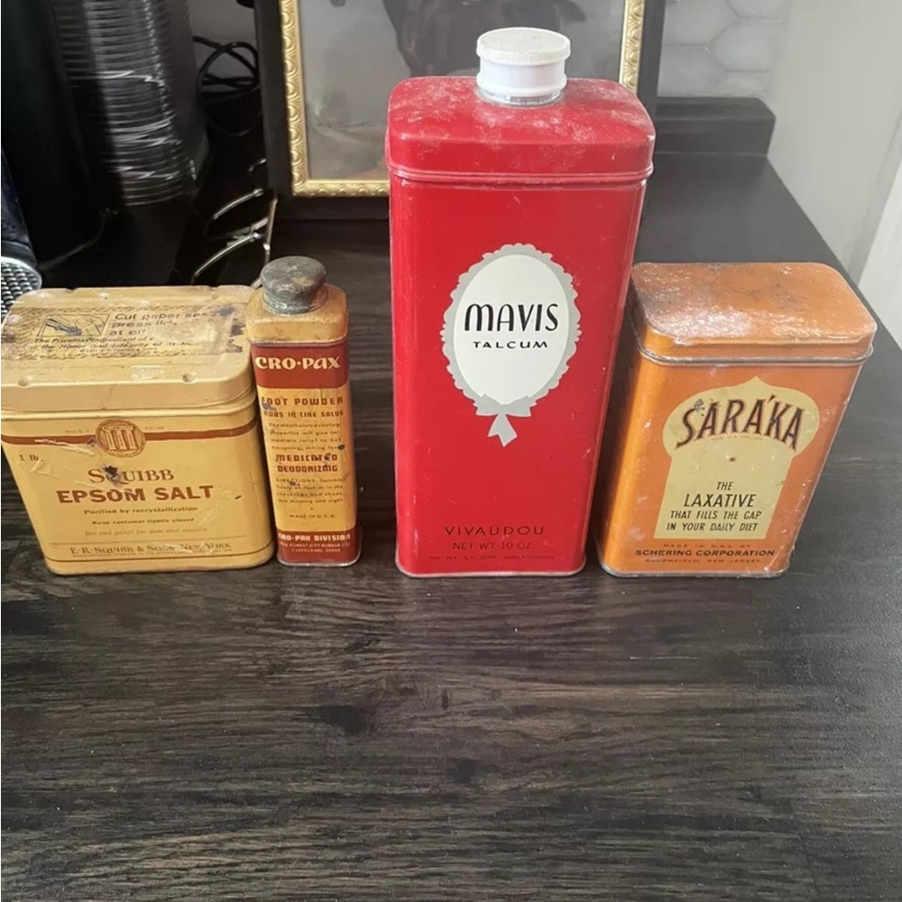 Vintage tins for bathroom